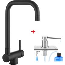 Cecipa - Hochdruck Küchenarmatur Faltbarer, faltbarer Spültischmischer als unter dem Fenster, schwarz + 300-ml-Behälter, Küchenseifenspender gebürstet