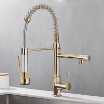 Wasserhahn Küche Spültischarmaturen Mit Zwei Auslauf Küchenarmatur 360° Schwenkbar Mischbatterie Mit 2 Sprühmodi Heißes Und Kaltes Gold