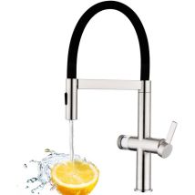 Wasserhahn Küche Mit Filter, Hoher Bogen Küchenarmatur Ausziehbar, 360°drehbar 2 Sprühfunktionen, Magnetrückstellung Mischbatterie Spültischarmatur 