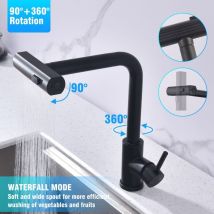 Wasserhahn Küche Schwarz, Küchenarmatur Ausziehbar Mit 2 Strahlarten 360° Drehbar, Mischbatterie Küche, Hochdruck Armatur, Spültischarmatur