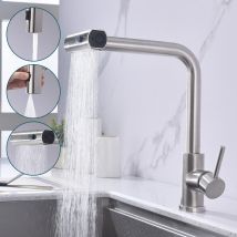 Wasserhahn Küche Verchrom, Küchenarmatur Ausziehbar Mit 3 Strahlarten, Spültischarmatur Mit Brause, Armatur Küche 360° Schwenkbar, Mischbatterie Küche