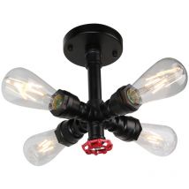 Deckenleuchte Wasserrohr, 4 Flammig Eisen Deckenlampe, Kronleuchter E27 Fassung Für Wohnzimmer Schlafzimmer Esszimmer (schwarz)