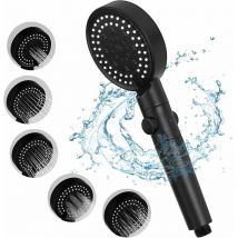 Coavas - Wassersparender Hochdruck-Duschkopf, 5 Modi, verstellbarer Badezimmer-Duschkopf mit Ein-/Aus-/Pause-Schalter, Handbrause, Sprüher, Schwarz