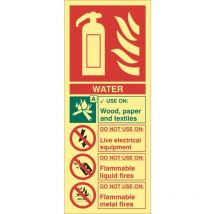 Sitesafe - Water Fire Extinguisher Photoluminescent Rigid pvc Sign - 82 x 202mm