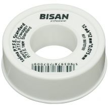 Bisan - Water Plumbers Teflon White ptfe Tape Thread Seal Leak Fix 12m x 12mm x 0.075mm