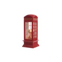 Water Snowstorm Phone Box with Farther Christmas - 27cm - Warm White LED's