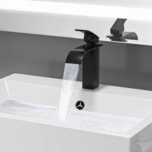 Xuigort - Waterfall Basin Mixer Tap with 114mm Spout Height, Black Bathroom Tap with Hot and Cold Water Available, Stylish Brass Basin Tap