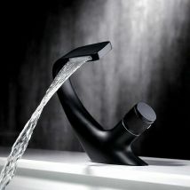 Langray - Brass Bathroom Sink Faucet, Waterfall Single Hole Basin Faucet, Luxury Designer Bathtub Sink Faucet (Black,1813cm)