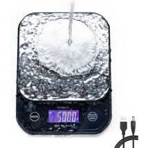Sunxury - Waterproof Food Scale, 0.1g/0.01oz High Precision, 5kg/11lb, Washable, usb Rechargeable, Stainless Steel Weighing Platform, Digital Kitchen