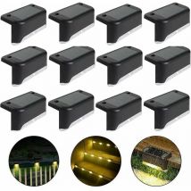 Waterproof Solar Fence Light, Solar Deck Light, Stair Light, IP65 LED Solar Garden Lights for Patio Stair Fencing (Warm Light-Black, 12 PCS)