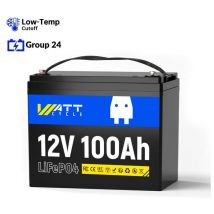 Wattcycle - Batterie Lithium LiFePO4 12V 100Ah, 100A bms, 1280Wh, 5000-15000 Cycles, Coupure Basse Température, Idéale pour Système Solaire,