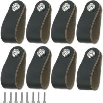 8 Pièces Poignee Cuir, Cabinet Poignée en Cuir Noir, Poignée en Cuir Avec Vis, Poignée de Porte en Cuir pu Souple, Facile à Installer, Convient à