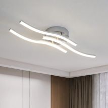 Comely - Silver led Ceiling Light, Integrated Luminaire in Wave Shape, 18W led 220V IP20, Modern Ceiling Light for Living Room or Kitchen (Neutral