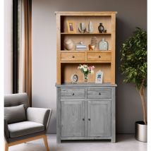 Waverly Oak Sideboard Top 2 Drawers & Open Shelves, Compact Sideboard Top in Light Oak Finish, Solid Wooden Unit for Kitchen, Small Sideboard Top