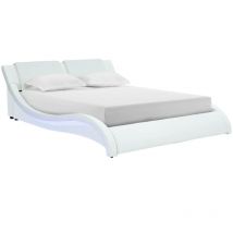 Mobilier Deco - wavy - Lit en simili cuir blanc à led 160x200 cm