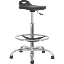 78192 - Sgabello Alto da Lavoro, Seduta ergonomica, Regolabile in Altezza da 55 a 79 cm, con poggiapiedi in Metallo Cromato, Girevole a 360° - Waytex
