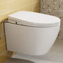 Wc suspendu avec douche, abattant wc mural avec fonction bidet avec deux buses pour douche arrière et douche de femme, cuvette avec bidet pour