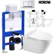 Wc suspendu avec siège amovible - avec abaissement automatique + élément mural pour wc à faible saillie+ plaque de poussée pour wc