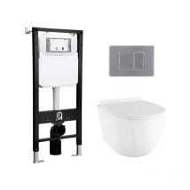 Eridanus - wc Suspendu Blanc, Cuvette pour wc Suspendue en Porcelaine Vitrifi ̈e avec r ̈servoir encastr ̈, s'adapte aux montants 2x6 (si ̈ ̈ge inclus