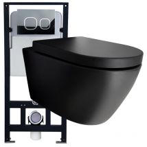 Pack wc complet 43 : wc B-8030R en noir mat et siège à fermeture douce avec élément de pré-mur G3004A et plaque d'actionnement avantModèle 4111 satin