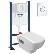 Wc suspendu sans bride Jacob Delafon Struktura + abattant + Bâti support + Sail Plaque de commande wc rond blanc