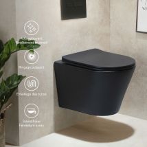 Wc suspendu sans rebord, wc en céramique noir mat, wc suspendu, wc à chasse d'eau rotative avec abattant de wc SoftClose