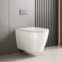 Wc suspendu, wc sans rebord - chasse d'eau double trou 360°, wc suspendu, cuvette de wc, chasse d'eau, silencieux, cuvette de wc et abattant de wc