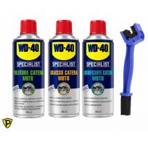 Pulitore Catene moto + Grasso + Lubrificante Specialist + spazzola sporco - Wd-40