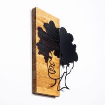 Décoration murale en bois et métal. - Marron et noir