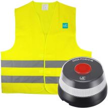 WE - Set de Baliza de emergencia V16 geolocalizada y conectada a la dgt 3.0 + Chaleco reflectante 100% Poliéster 12mr/m2