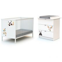 Webaby - Lit bébé 60x120 et commode 3 tiroirs avec plan à langer AT4 Panda