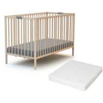 Lit bébé pliant en bois avec matelas 60 x 120 cm - Webaby