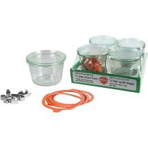 Rundrandglas Sturz 0,25 l 4er Tray mit Deckel, Ring und Klammern