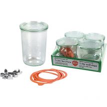 Rundrandglas Sturz 0,75 l 4er Tray mit Deckel, Ring und Klammern