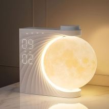 Wecker Nachttischlampe Mond – Dämmerungssimulation, Rgb Led Licht - Doppelalarm Schlummer - 8 Farben, Naturgeräusche, Dekorationsgeschenk