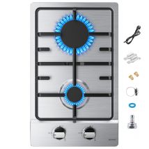 Wehimo - Plaque Gaz 2 Feux, Plaque de Cuisson à Gaz, Plaque à Gaz Avec 2 Foyers à Gaz, Cuisinière Encastrable, Gaz Naturel/Propane (2 Brûleurs