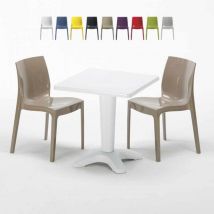 Grand Soleil - Weiß Quadratisch Tisch und 2 Stühle Farbiges Polypropylen-Innenmastenset Ice Patio - Beige