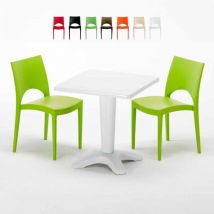 Grand Soleil - Weiß Quadratisch Tisch und 2 Stühle Farbiges Polypropylen-Innenmastenset Paris Patio - Grün
