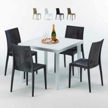 Weiß Quadratisch Tisch und 4 Stühle Farbiges Polypropylen-Außenmastenset Grand Soleil Bistrot Love - Schwarz