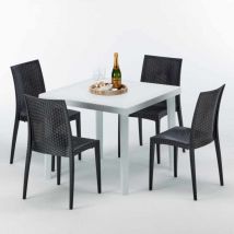 Weiß Quadratisch Tisch Und 4 Stühle Farbiges Polypropylen-außenmastenset Grand Soleil Bistrot Love - Schwarz