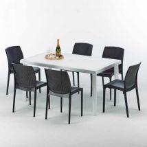 Weiß Rechteckig Tisch Und 6 Stühle Farbiges Polypropylen-außenmastenset Grand Soleil Boheme Summerlife - Schwarz