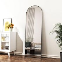 Boromal - Schwarz Standspiegel Ganzkörperspiegel mit Schwarz Metallrahmen Ganzkörperspiegel Rundbogen 150 x 50 cm Wandspiegel Stehspiegel