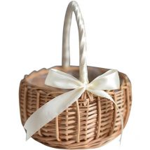 Tlily - Weiden Geflochtener Blumen Korb, mit und WeißEm Band, Hochzeit MäDchen KöRbe, für Haus Garten Dekoration (l)