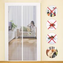 Weiße magnetische Moskitonetz-Tür, 110 x 210 cm, Anti-Fliegen-Vorhang, Klebestreifen, automatisches Schließen, ultrafeines Netz, einfache