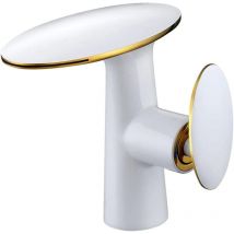 Qiedie - Weiße Messing-Waschtischarmaturen, Badezimmer, Wasserfallgriff, Einzelhahn, Kalt- und Warmwassergefäß, Waschbecken, Mischbatterie, Kran,