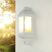 Rustikale Wandleuchte Außen – Aluminium, Glas – IP44 – E27 Fassung – 175mm Breite, 360mm Höhe, 95mm Tiefe – Weiß