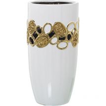 Fijalo - Weiße/Goldene Keramikvase 15 x 30 cm für alle Stile, um dem Haus eine Note zu verleihen, damit alle Stile eine Note zum Haus verleihen können