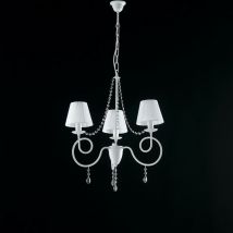 Weißer Eisenkronleuchter Drei Lichter Schäbige Dekoration Weiße Lampenschirme 60x H67 Cm