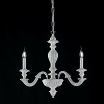 Bonetti Illumina - Weißer schäbiger Holzkronleuchter drei Lichter 43x h57 cm