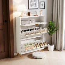 Weißer Schuhschrank, 3 Klappen, Schuhkommode, Platzsparendes Schuhregal, Für Flur, Eingangsschuhschrank, Kippschutz, Moderner Leichter Luxusstil